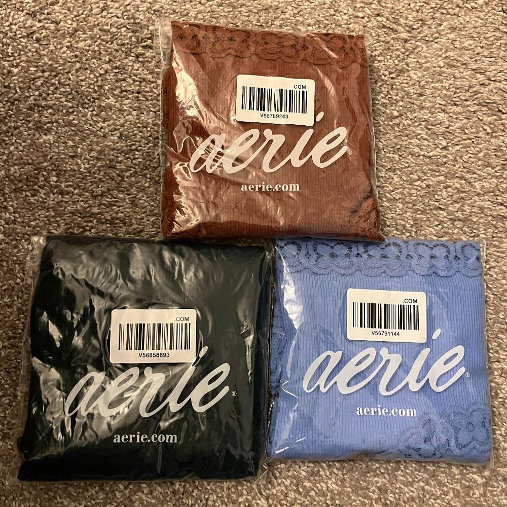 NWT: 3 Aerie Superchill Cotton Cozy Lace Boybrief Underwear Bundle